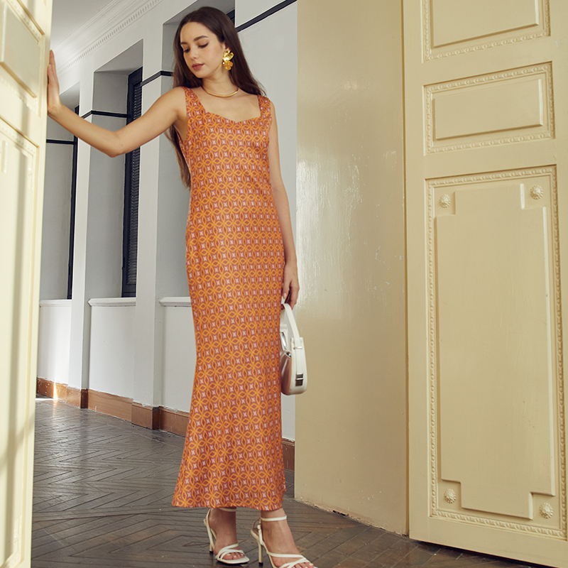 Sexy slim-fit suspender printed suspender dress