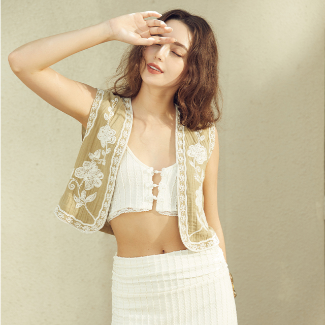 New Design Jacquard Cotton Linen Vest Top