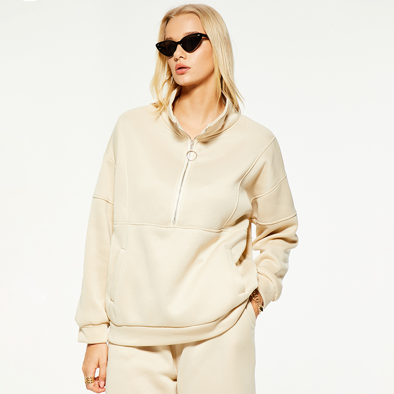 Casual stand-up collar large pocket patchwork sweatshirt