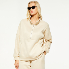 Casual stand-up collar large pocket patchwork sweatshirt