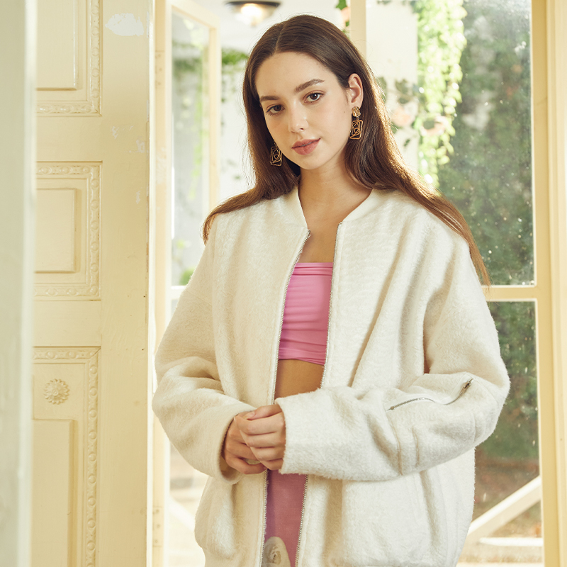 OEM Autumn/winter white wool zipper jacket