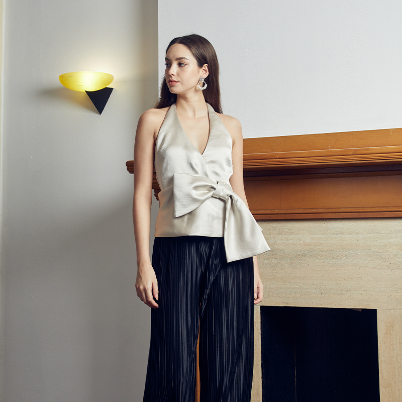 OEM Silver temperamental halter v-neck bow top