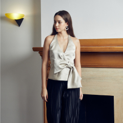 OEM Silver temperamental halter v-neck bow top