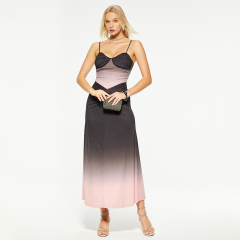 Designed suspender gradient maxi dress