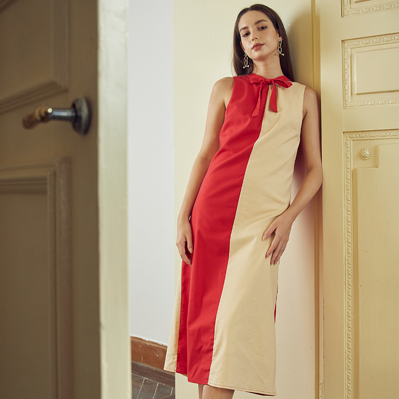 Casual contrasting loose sleeveless dress