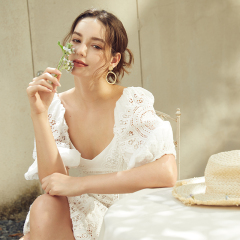 White Puff Sleeves Hollow Backless Strappy Short Dress