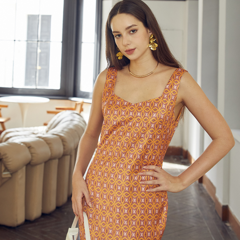 Sexy slim-fit suspender printed suspender dress