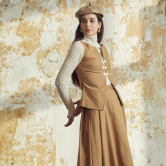 Brown buttoned vest two-piece set