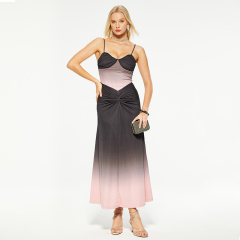 Designed suspender gradient maxi dress