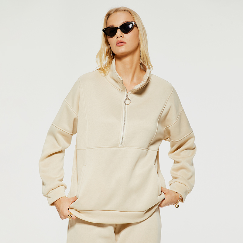 Casual stand-up collar large pocket patchwork sweatshirt