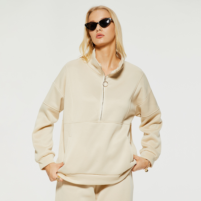 Casual stand-up collar large pocket patchwork sweatshirt