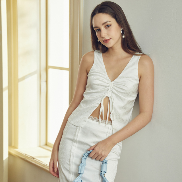 White drawstring lace vest two-piece set