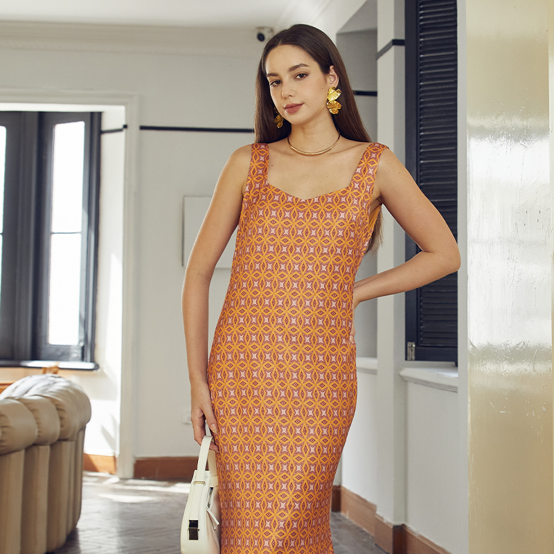 Sexy slim-fit suspender printed suspender dress