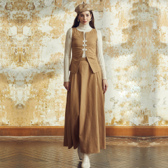 Brown buttoned vest two-piece set
