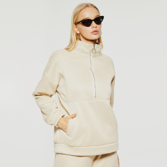 Casual stand-up collar large pocket patchwork sweatshirt