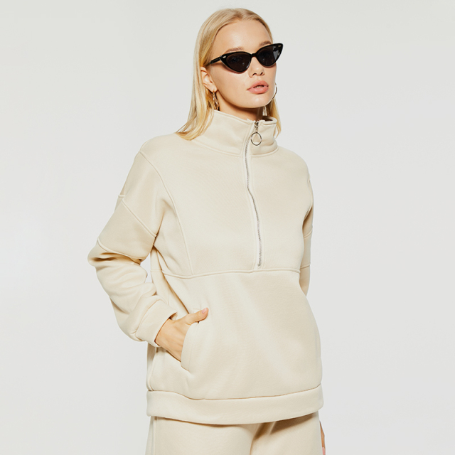 Casual stand-up collar large pocket patchwork sweatshirt