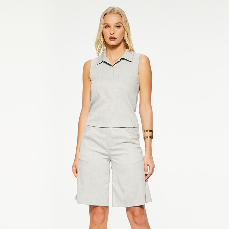 Linen Sleeveless Shirt Short Sleeve Shorts Set