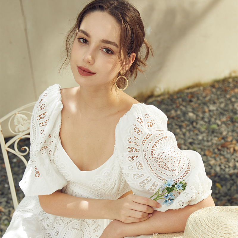 White Puff Sleeves Hollow Backless Strappy Short Dress