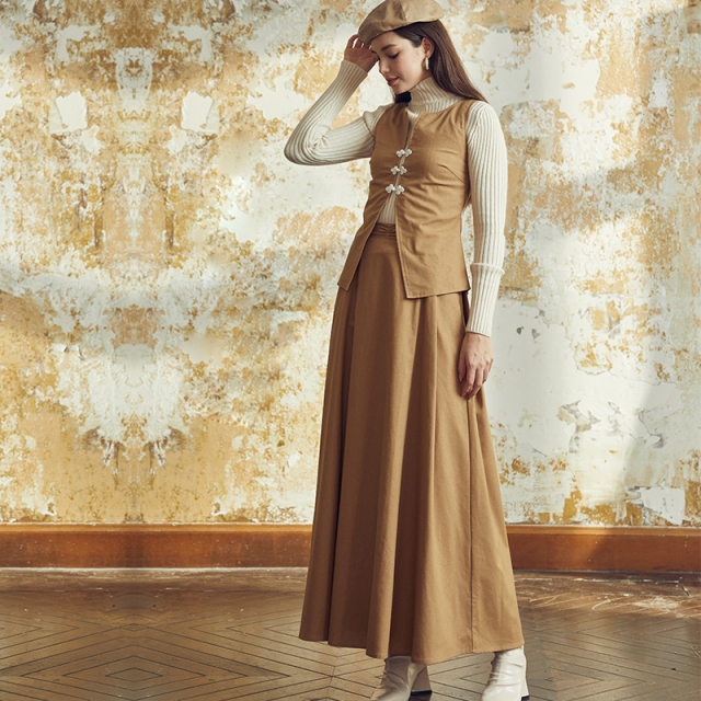 Brown buttoned vest two-piece set