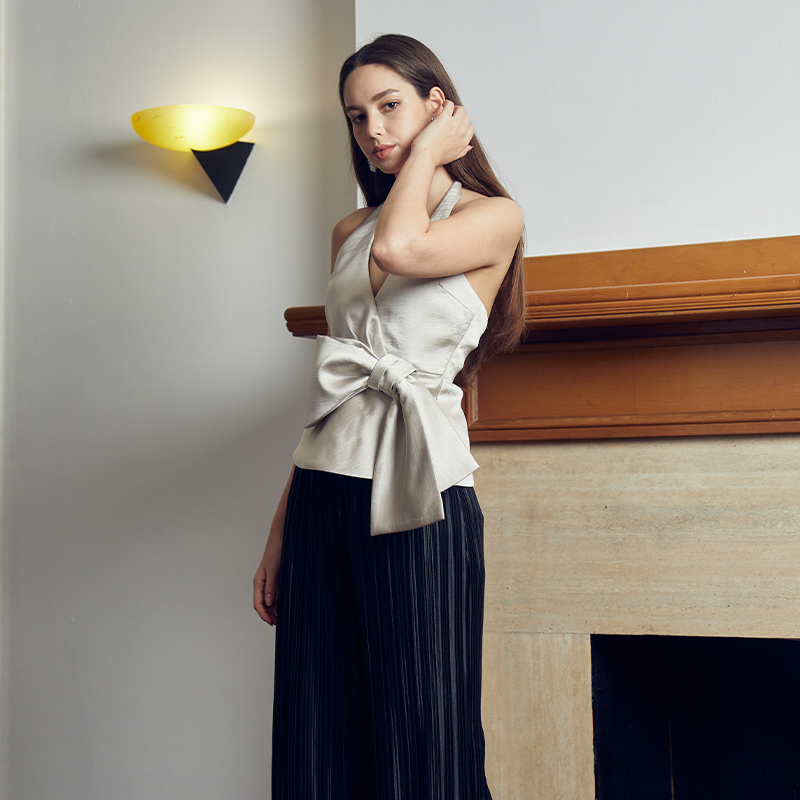 OEM Silver temperamental halter v-neck bow top