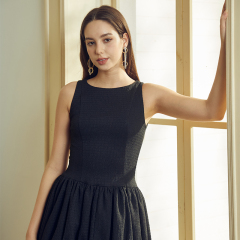 Black sleeveless waisted floral dress