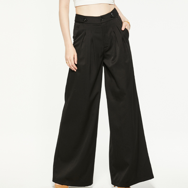Commuting black high-waisted loose wide-leg pants