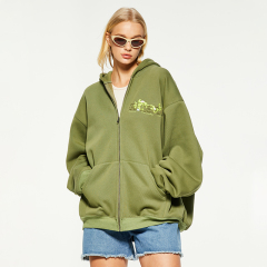 OEM casual loose printed zipper hooded sweatshirt