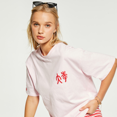 OEM casual pink printed loose T-shirt