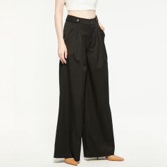 Commuting black high-waisted loose wide-leg pants