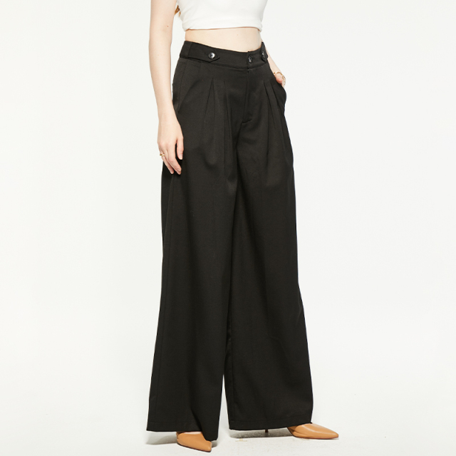 Commuting black high-waisted loose wide-leg pants