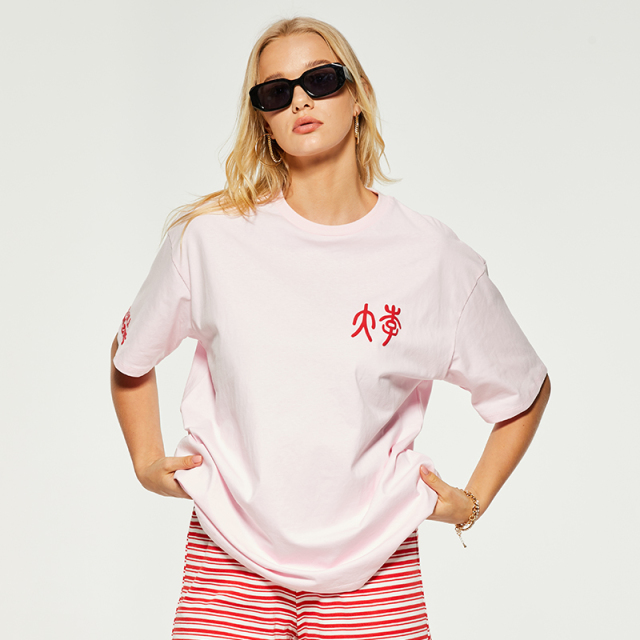 OEM casual pink printed loose T-shirt