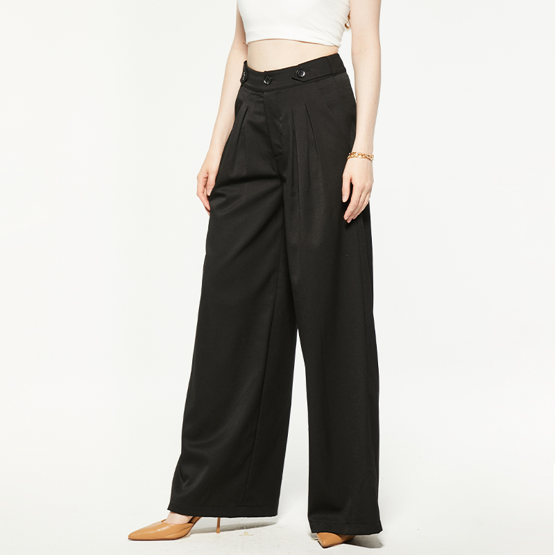 Commuting black high-waisted loose wide-leg pants