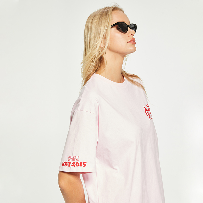 OEM casual pink printed loose T-shirt