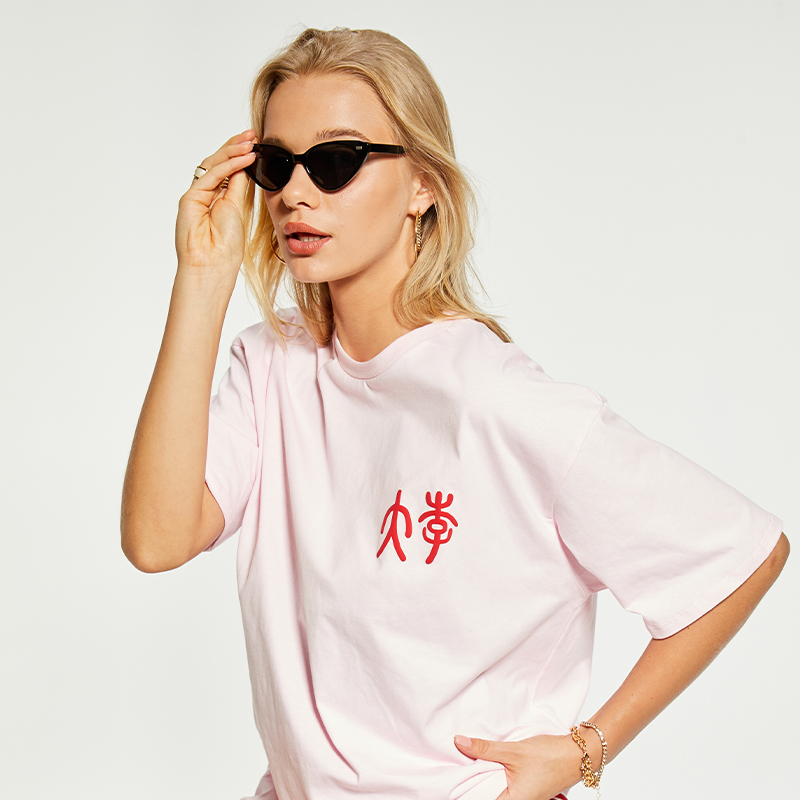 OEM casual pink printed loose T-shirt