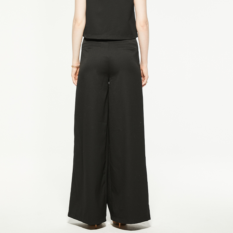 Commuting black high-waisted loose wide-leg pants