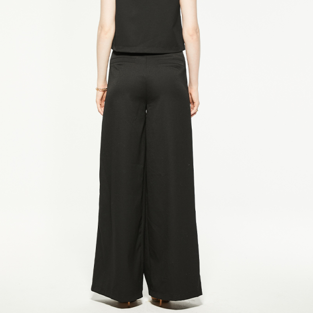 Commuting black high-waisted loose wide-leg pants