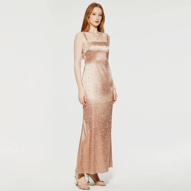 Elegant jacquard sleeveless evening dress
