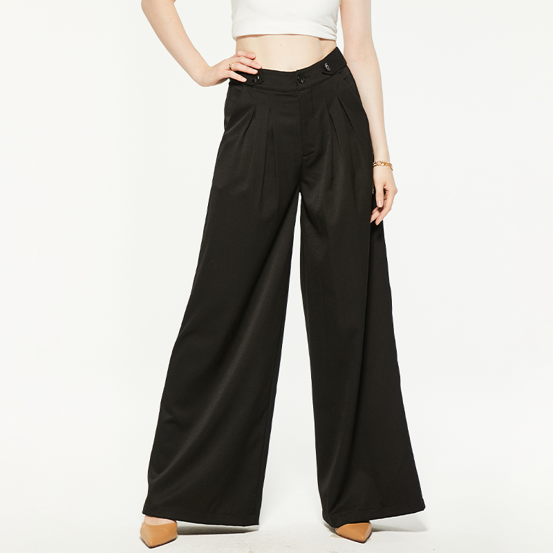 Commuting black high-waisted loose wide-leg pants