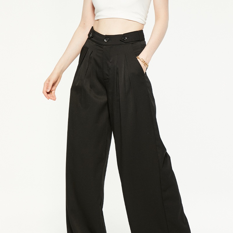 Commuting black high-waisted loose wide-leg pants