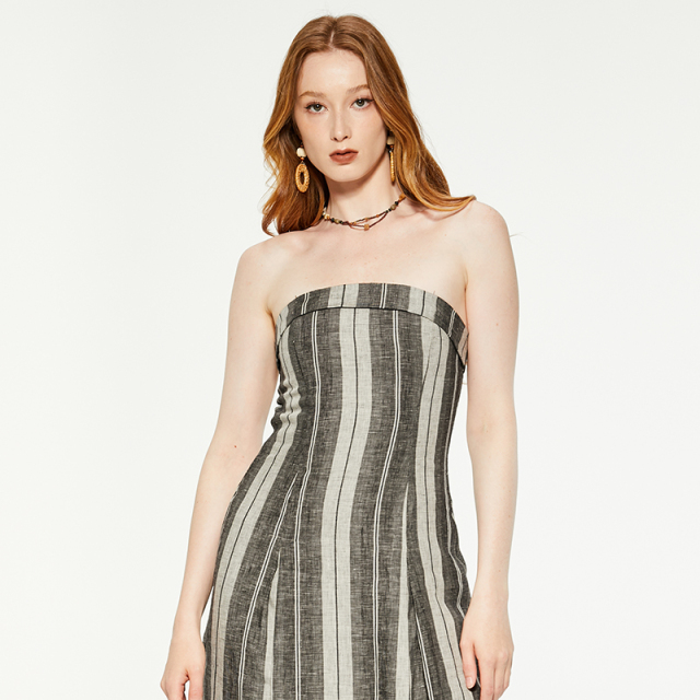 OEM Temperament tube top striped dress