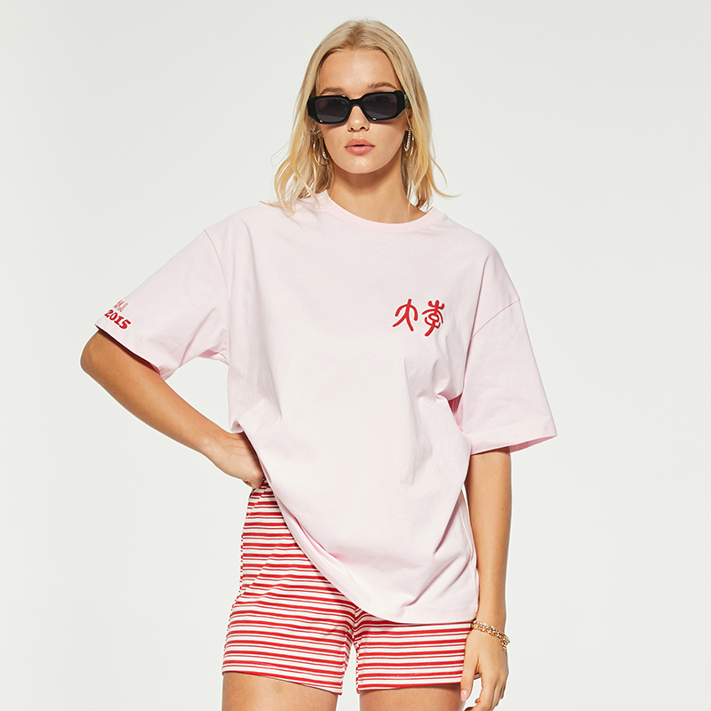 OEM casual pink printed loose T-shirt
