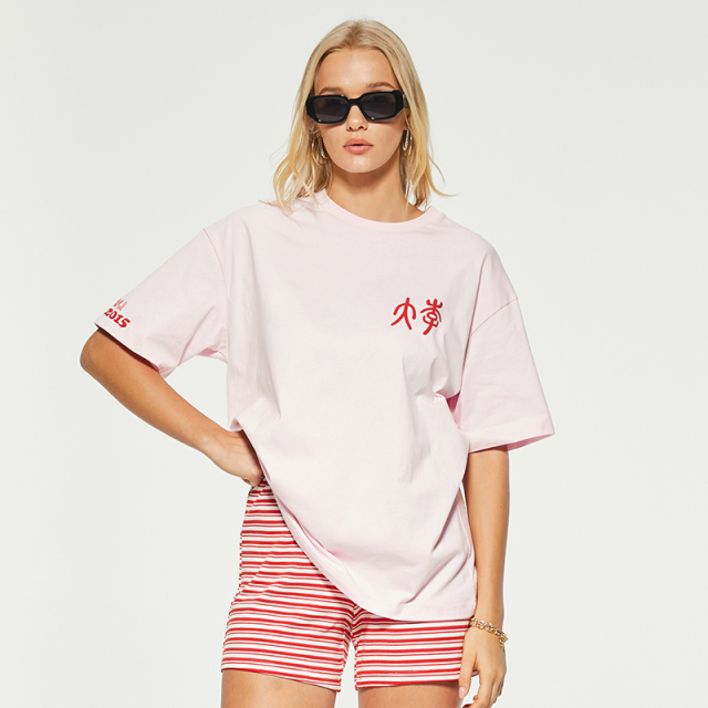 OEM casual pink printed loose T-shirt