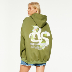 OEM casual loose printed zipper hooded sweatshirt