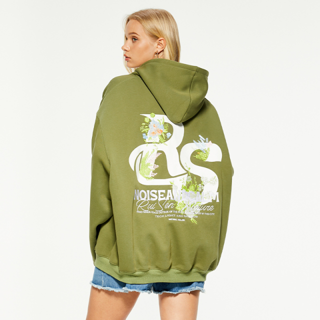 OEM casual loose printed zipper hooded sweatshirt