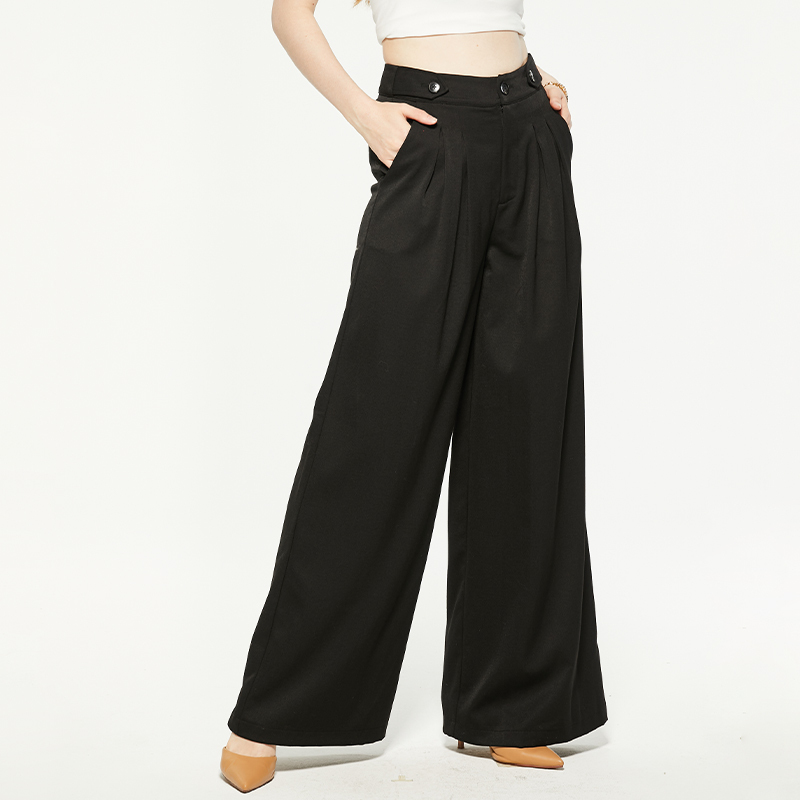 Commuting black high-waisted loose wide-leg pants