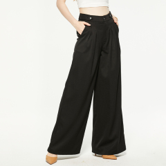 Commuting black high-waisted loose wide-leg pants