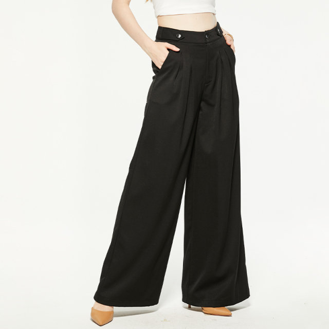 Commuting black high-waisted loose wide-leg pants