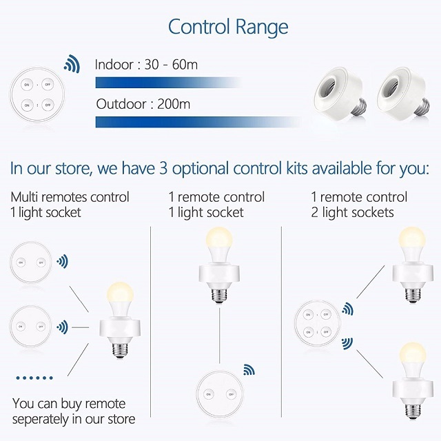 Wireless Light Socket with Magnetic Base Remote Control Lamp Holder for E26 E27 Led Bulb on Floor Lamp Hang Lamp