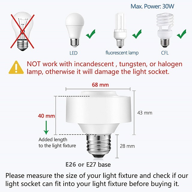 Wireless Light Socket with Magnetic Base Remote Control Lamp Holder for E26 E27 Led Bulb on Floor Lamp Hang Lamp