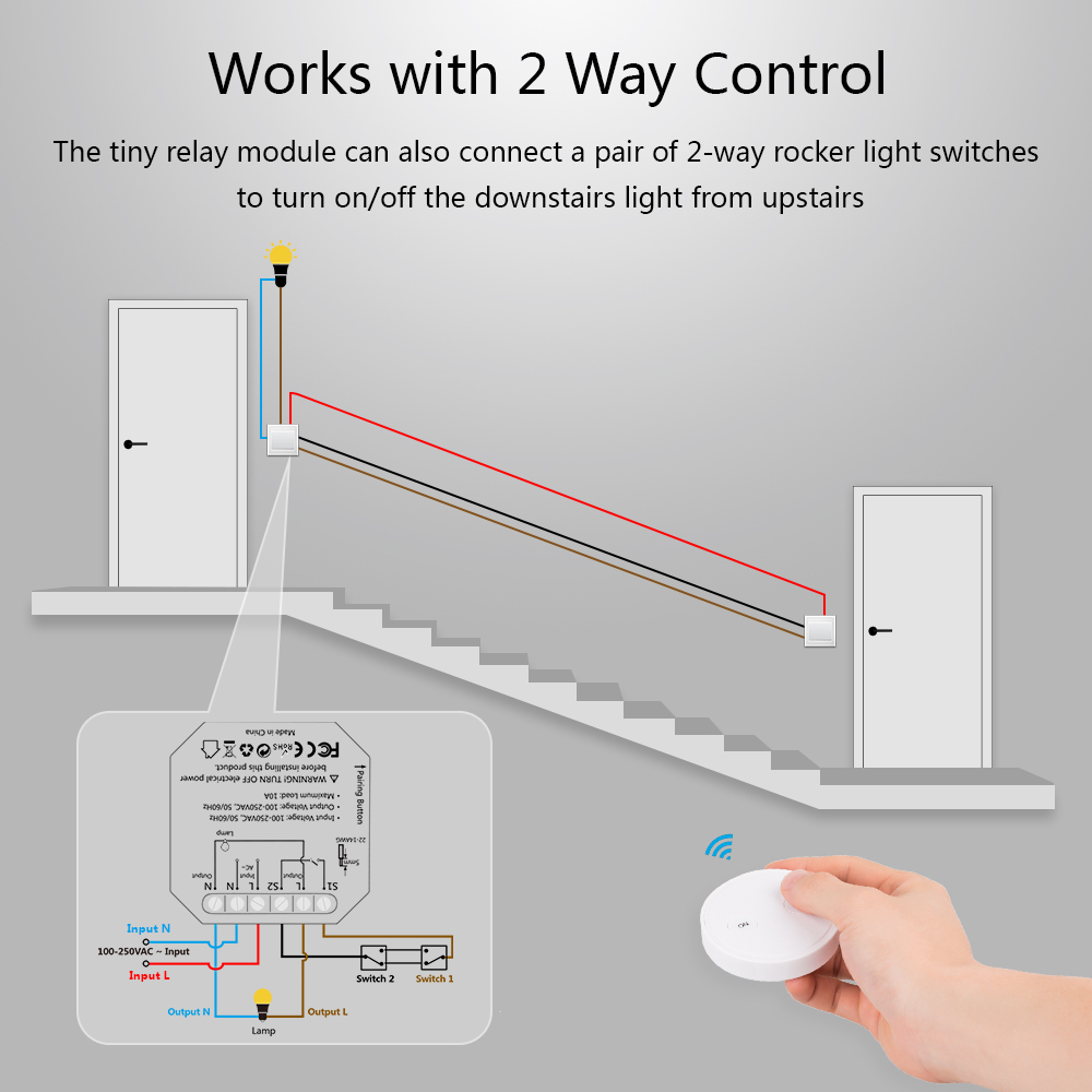 Wireless Remote Control DIY Light Switch with Magnetic Plate 10A works with manual wall switch